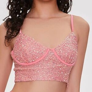 Forever 21 Pink Sequined Mermaid Fairy Crop Top Size S NWT